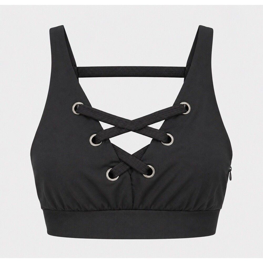 Alo Yoga Lace Up Sports Bra Crop Top Black Modal Blend Size Medium New With Tags